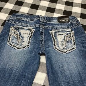 Vigoss DUBLIN SKINNY Jeans 9/10 x 27 Frayed Hem Stretch Sequins Double Pockets